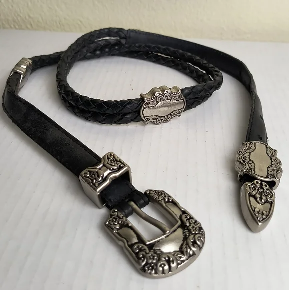 Woolrich Western Concho Black Braided Belt with Silver Buckle Size L - Picture 3 of 14